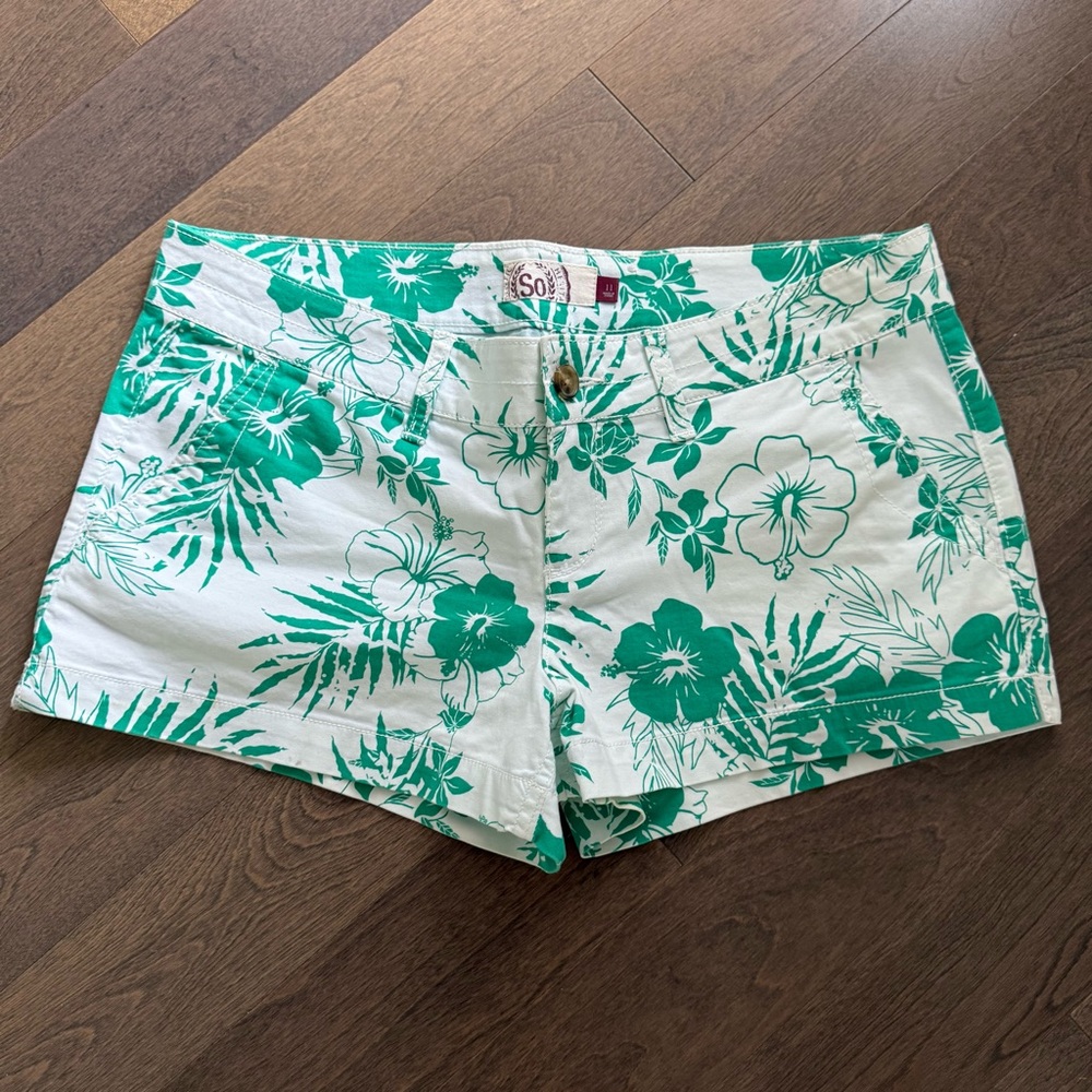 SO White Shorts with Green Floral Print